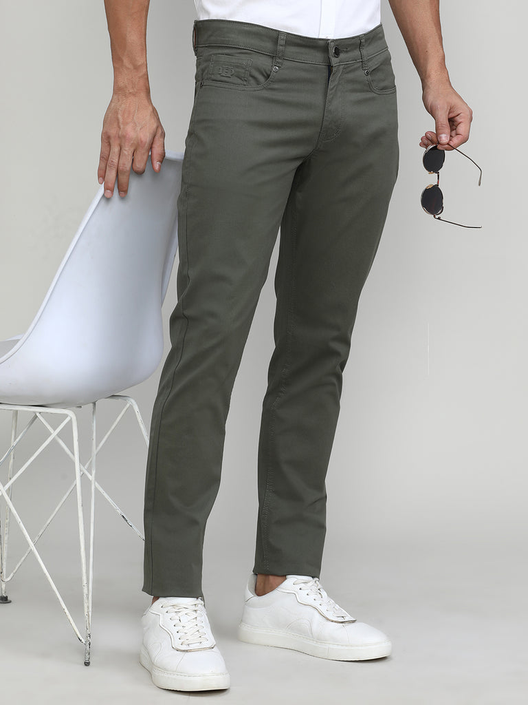 Sage Shade Slim Tapered Cotton Stretch Jeans
