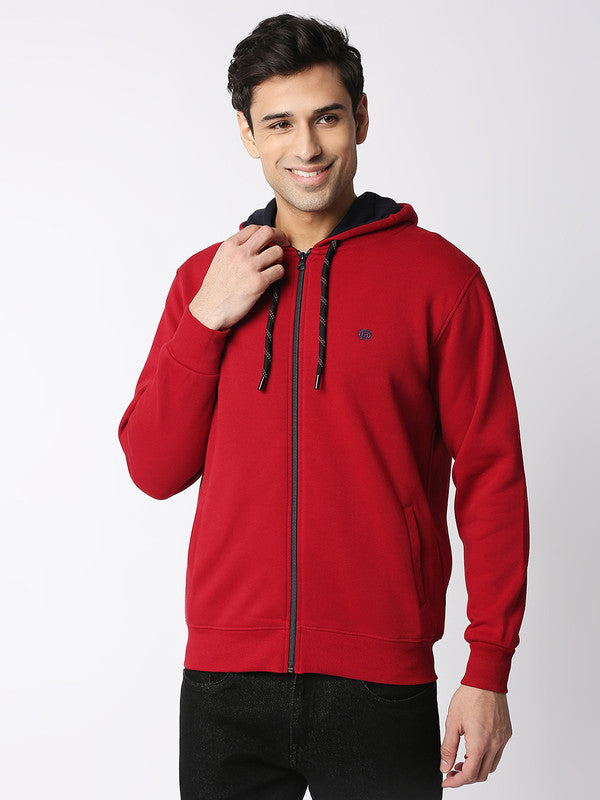 Deep Red Fleece Full-Zip Hoodie - Main Image