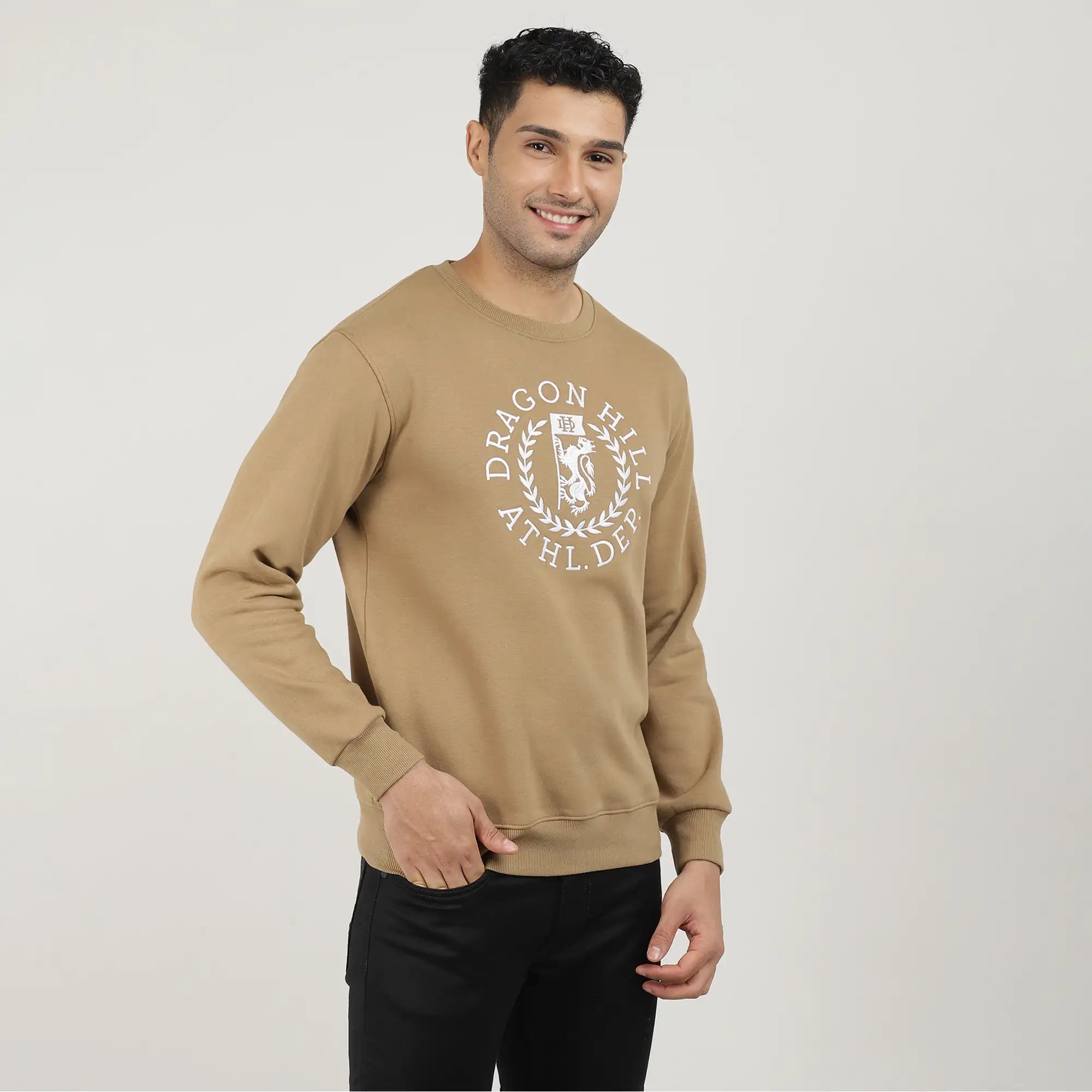 Khaki Varsity Round Neck Sweatshirt