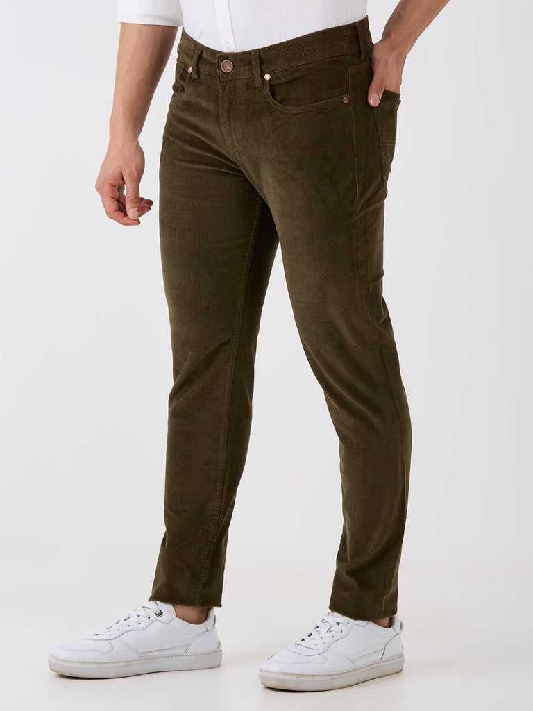 Olive 5 Pocket Slim Tapered Cotton Stretch Jeans