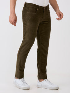 Olive 5 Pocket Slim Tapered Cotton Stretch Jeans