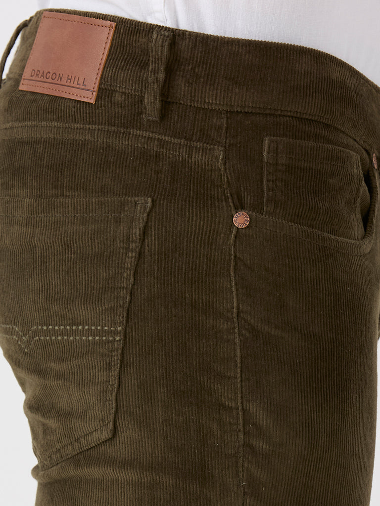 Olive 5 Pocket Slim Tapered Cotton Stretch Jeans