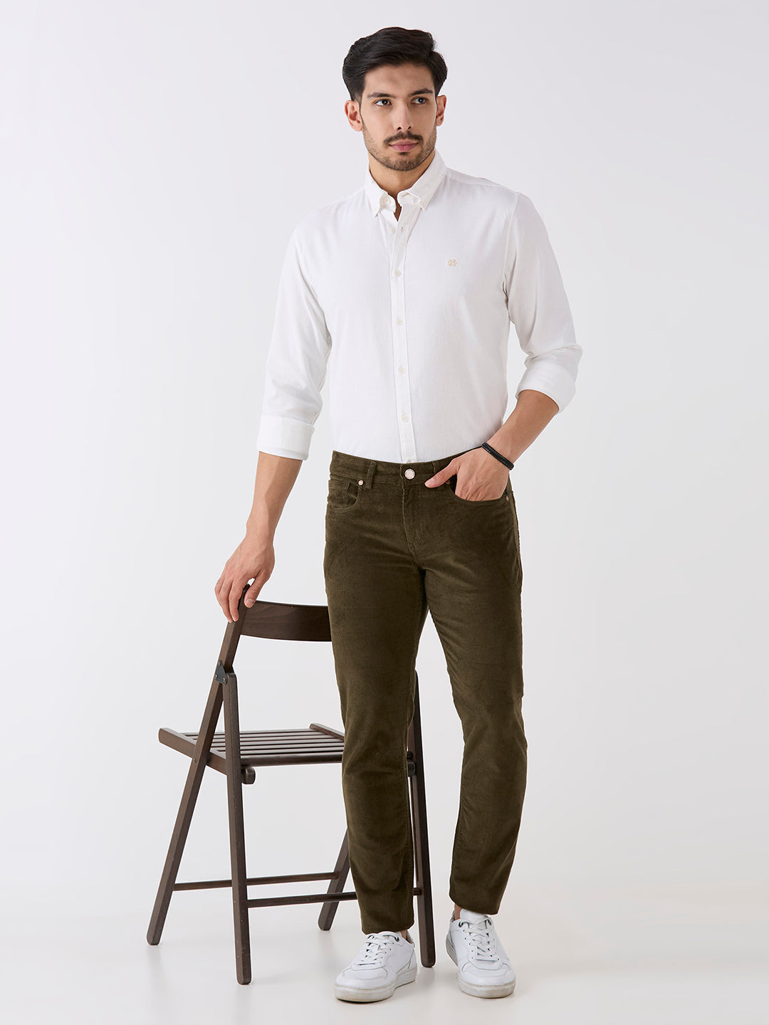 Olive 5 Pocket Slim Tapered Cotton Stretch Jeans