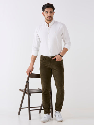 Olive 5 Pocket Slim Tapered Cotton Stretch Jeans