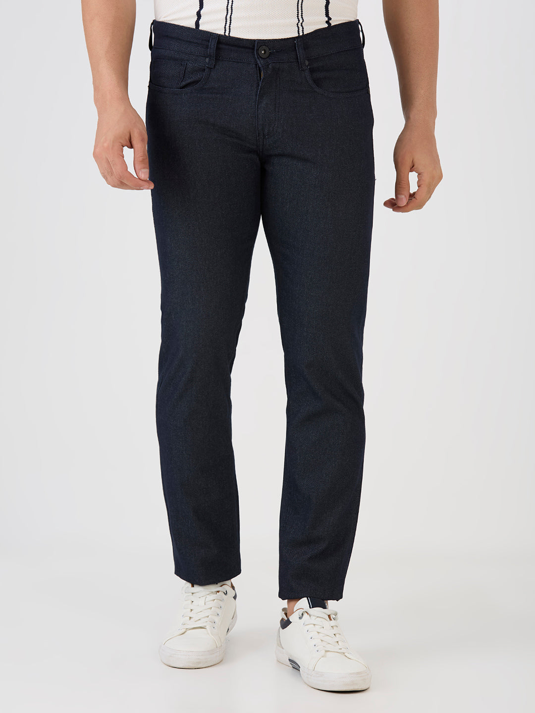 Dark Navy 5 Pocket Slim Tapered Cotton Stretch Jeans