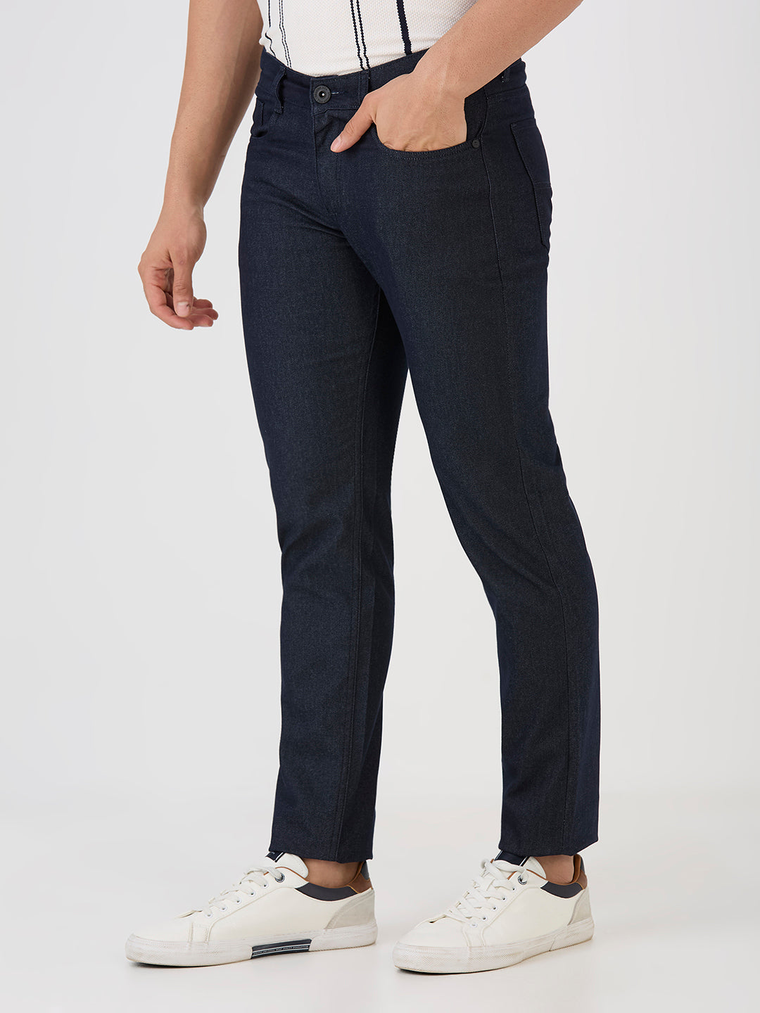 Dark Navy 5 Pocket Slim Tapered Cotton Stretch Jeans