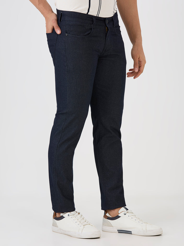 Dark Navy 5 Pocket Slim Tapered Cotton Stretch Jeans