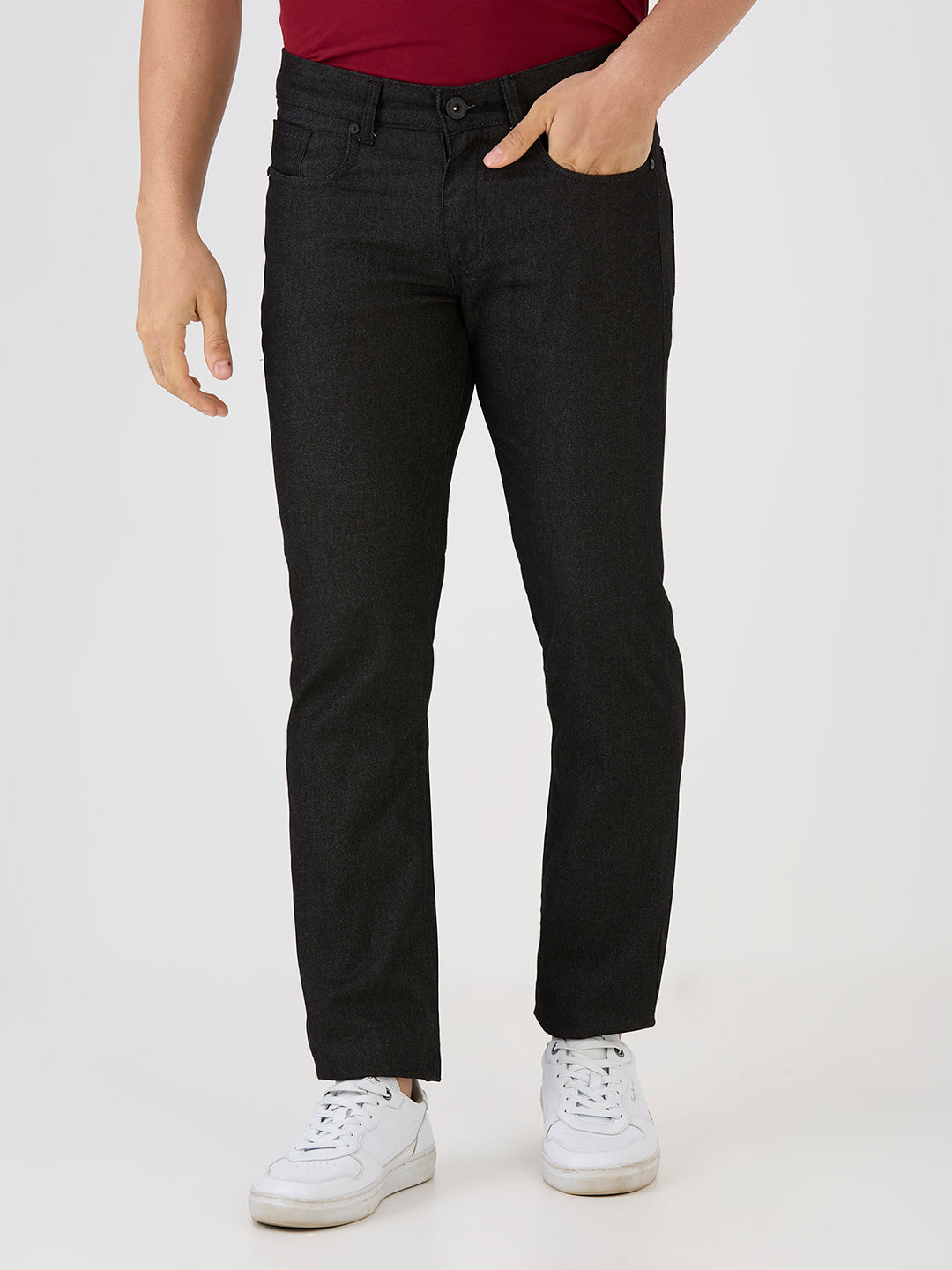Black 5 Pocket Slim Tapered Cotton Stretch Jeans