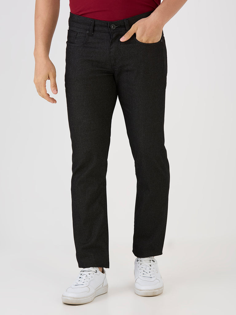 Black 5 Pocket Slim Tapered Cotton Stretch Jeans