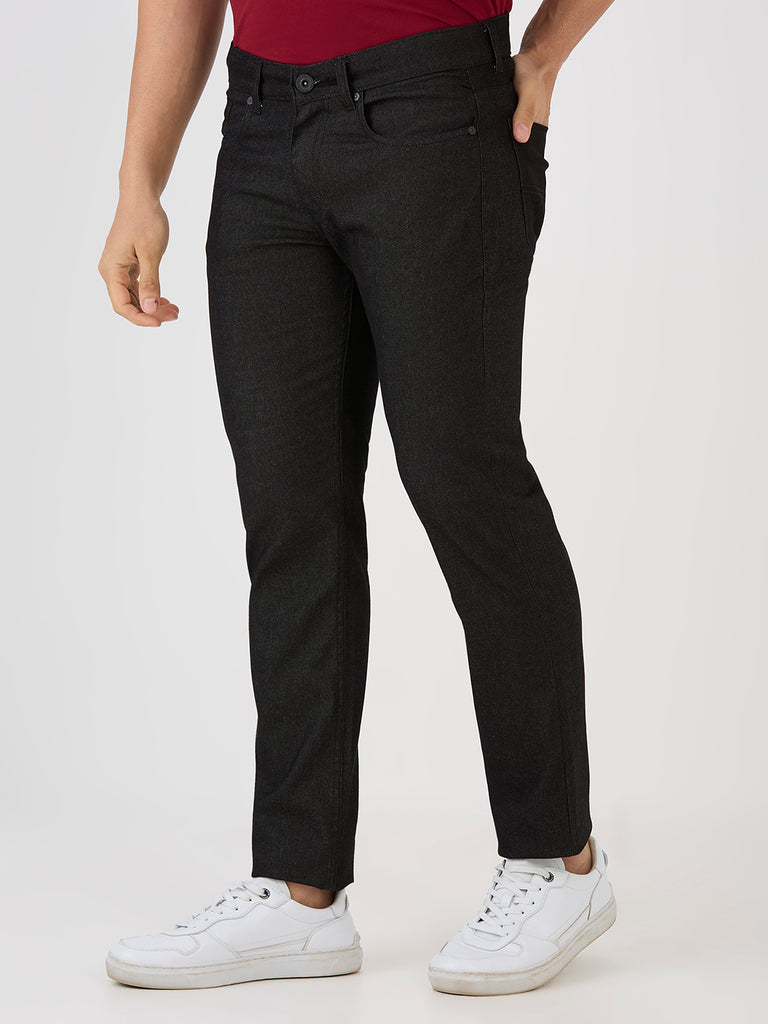 Black 5 Pocket Slim Tapered Cotton Stretch Jeans