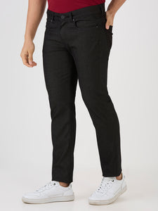 Black 5 Pocket Slim Tapered Cotton Stretch Jeans