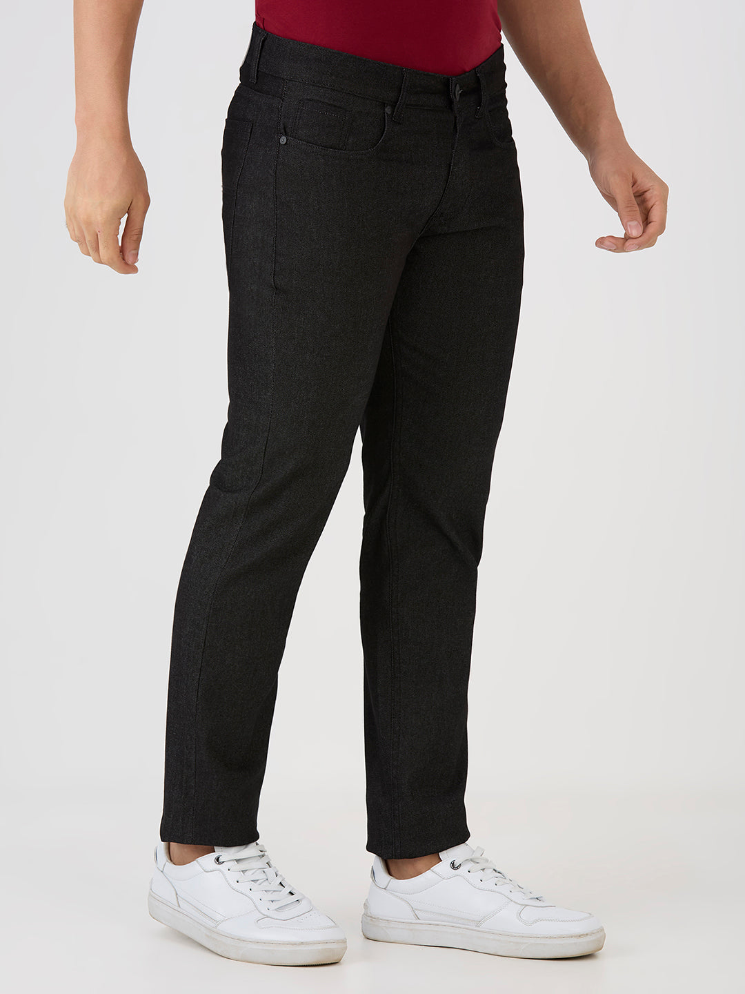 Black 5 Pocket Slim Tapered Cotton Stretch Jeans