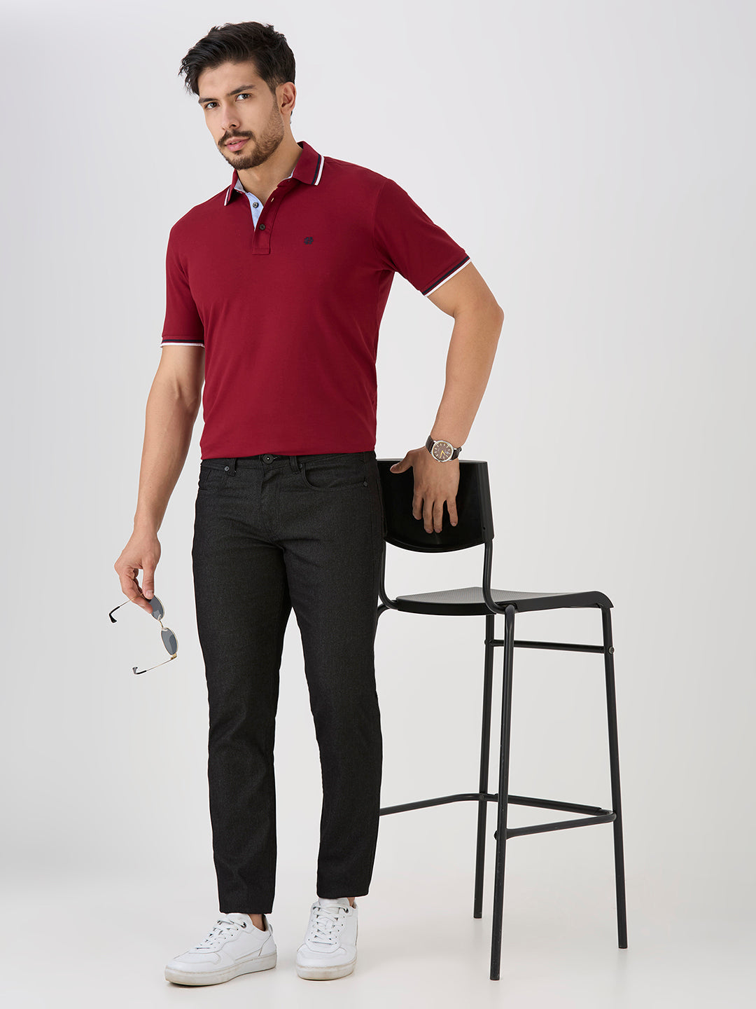 Black 5 Pocket Slim Tapered Cotton Stretch Jeans