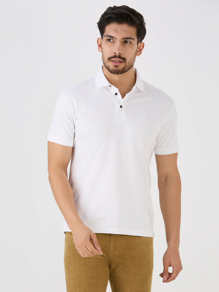 White Mercerised Cotton Solid Polo