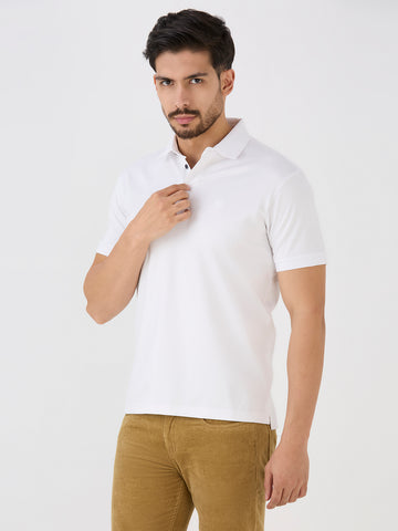 White Mercerised Cotton Solid Polo