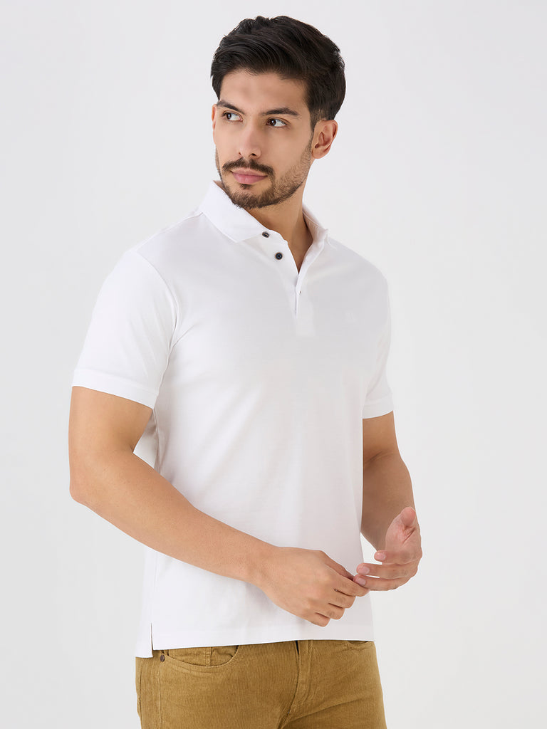 White Mercerised Cotton Solid Polo