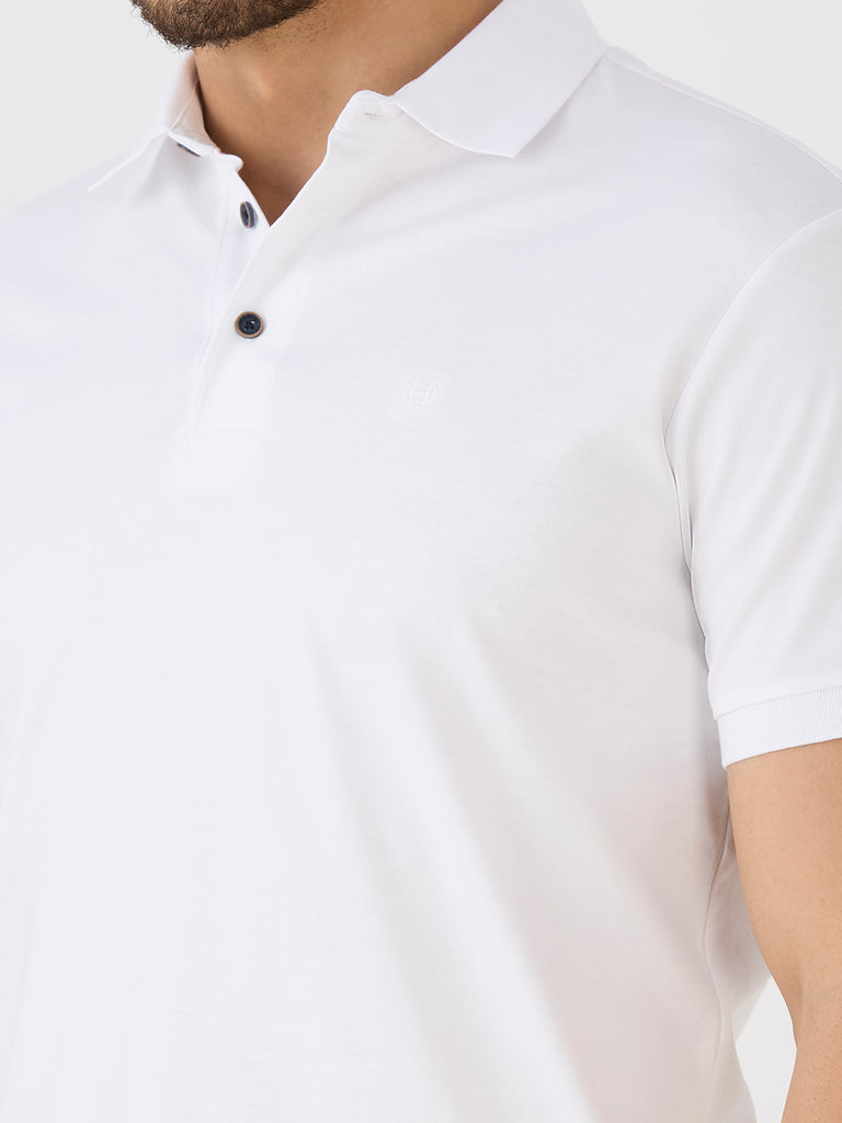 White Mercerised Cotton Solid Polo