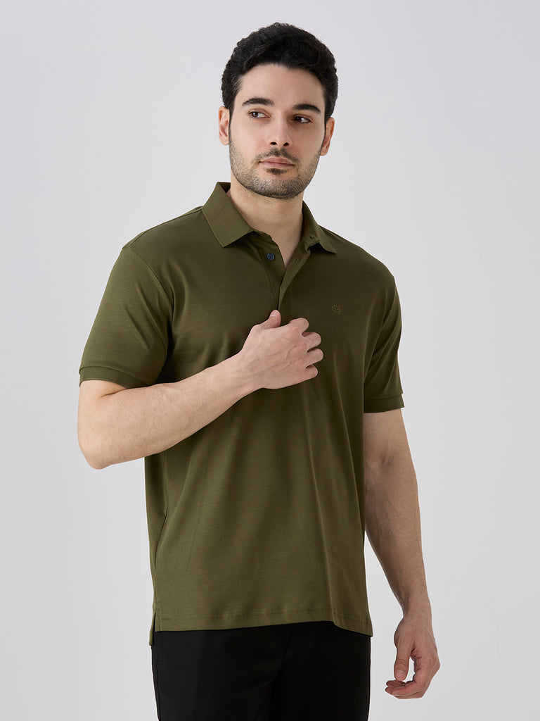 Olive Mercerised Cotton Solid Polo