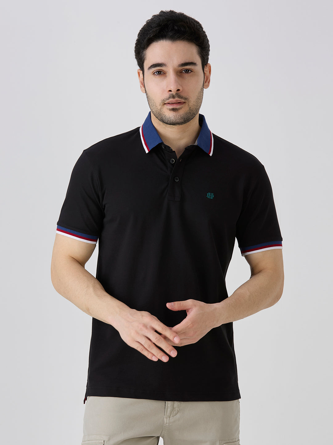 Black Pique Cotton Lycra Solid Polo