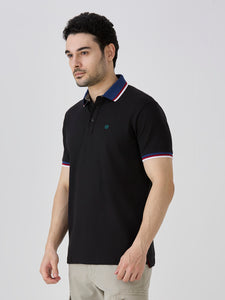 Black Pique Cotton Lycra Solid Polo