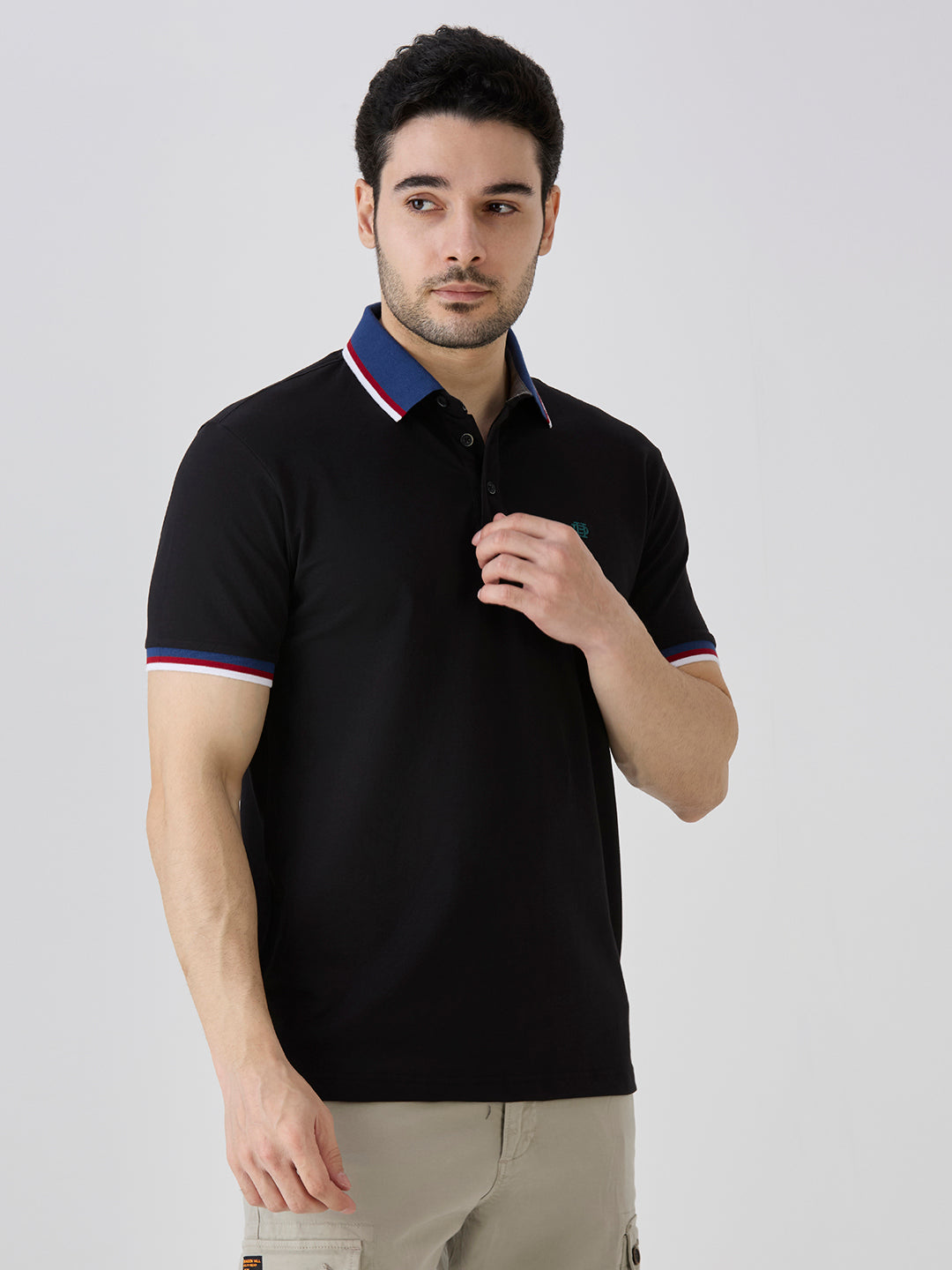 Black Pique Cotton Lycra Solid Polo