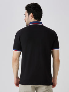 Black Pique Cotton Lycra Solid Polo