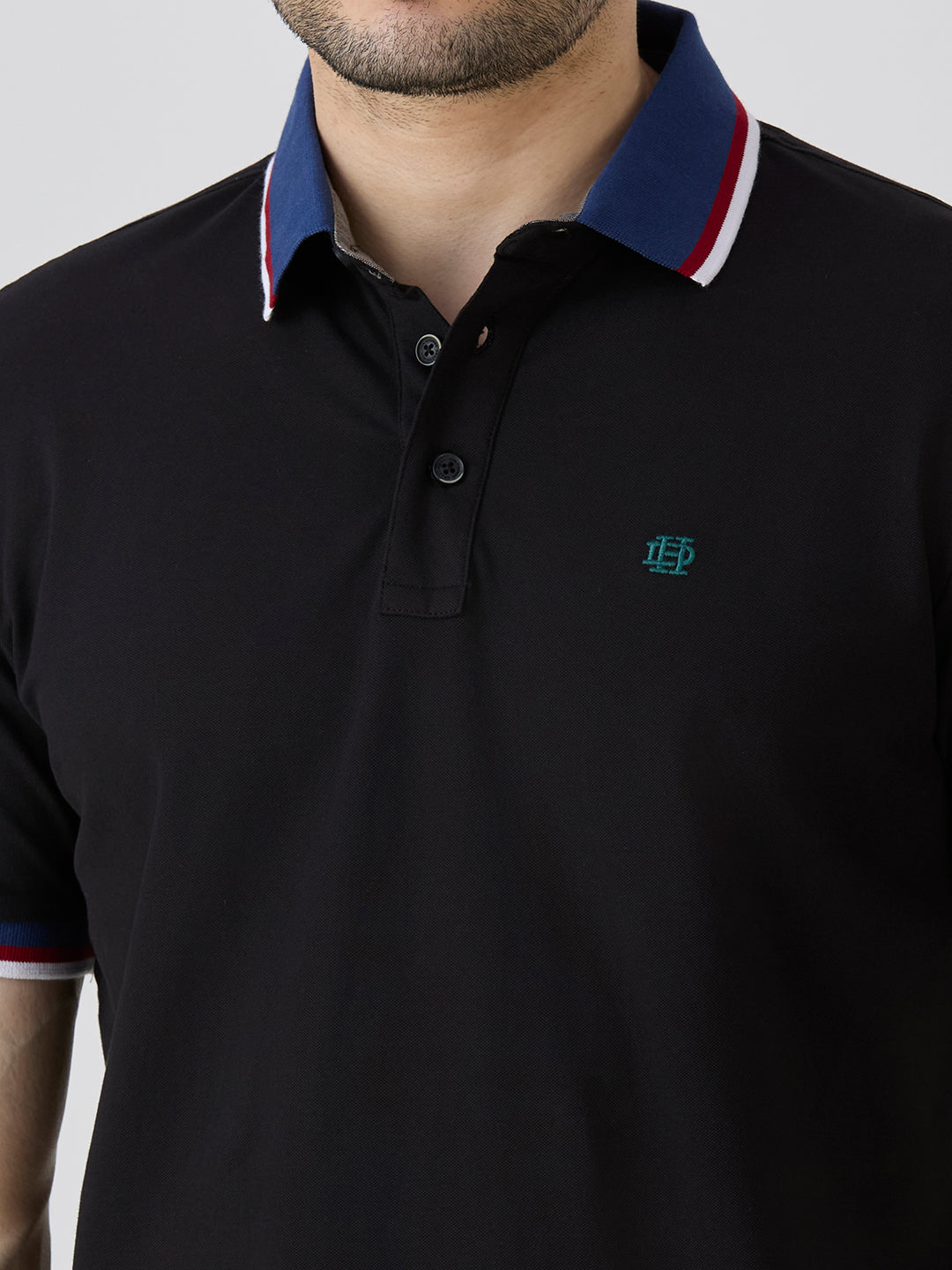 Black Pique Cotton Lycra Solid Polo