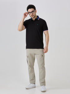 Black Pique Cotton Lycra Solid Polo