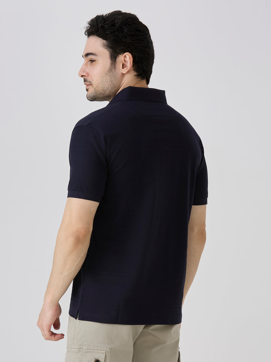 Navy Mercerised Jacquard Solid Polo