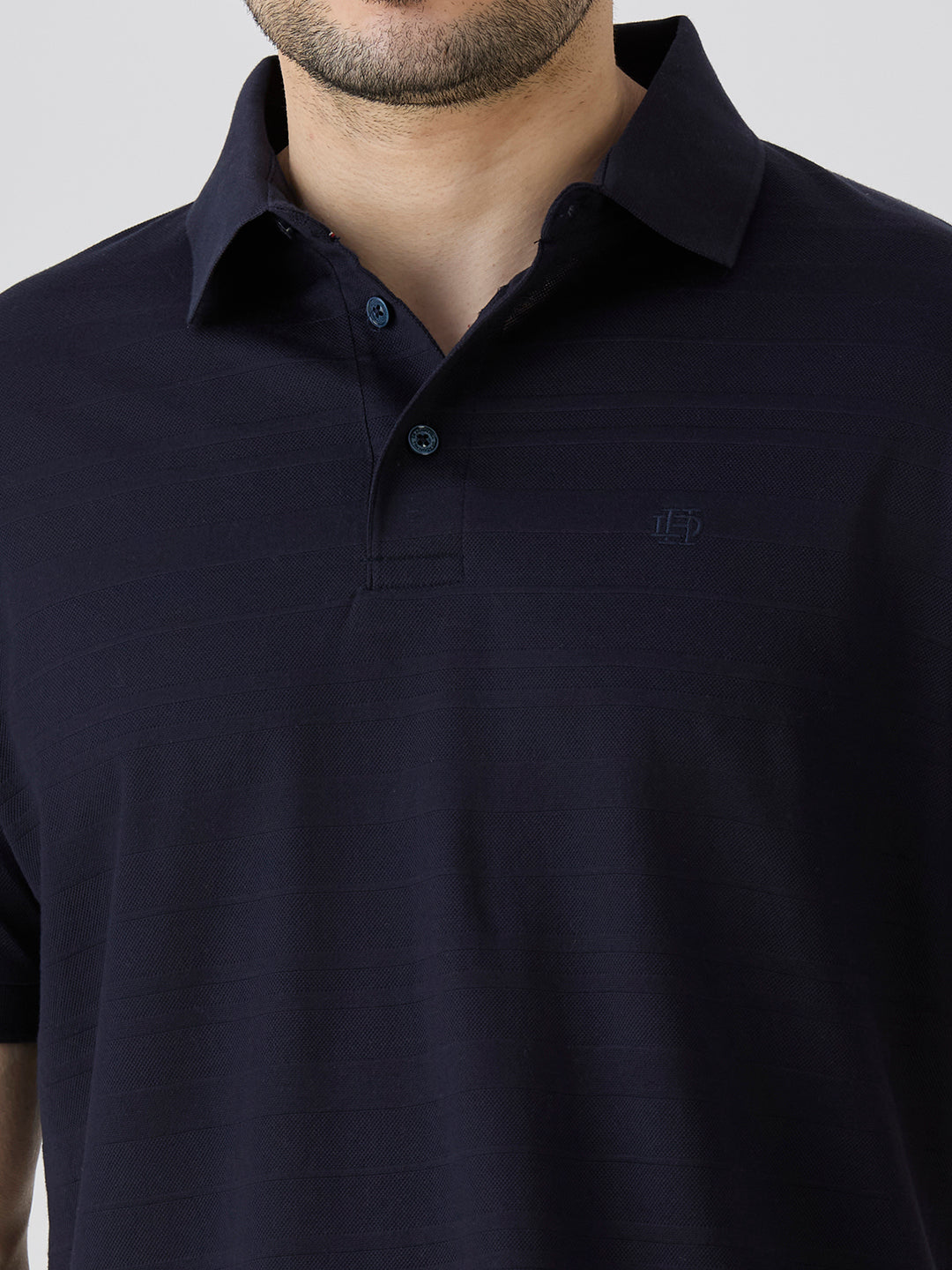 Navy Mercerised Jacquard Solid Polo