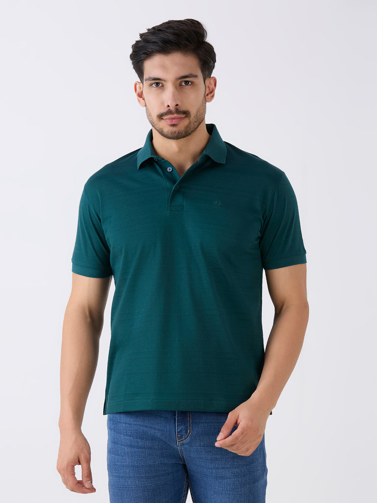 Fern Green Mercerised Jacquard Solid Polo