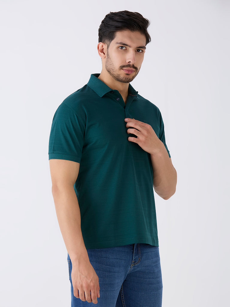 Fern Green Mercerised Jacquard Solid Polo