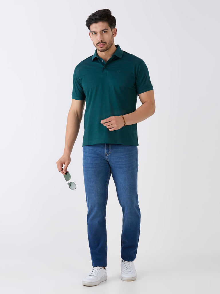 Fern Green Mercerised Jacquard Solid Polo