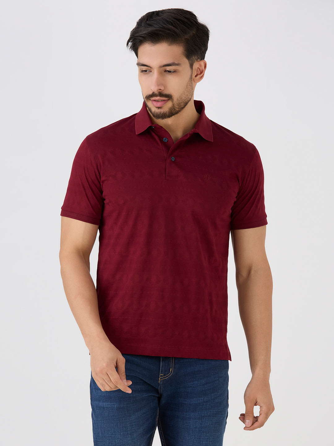 Maroon Mercerised Jacquard Solid Polo