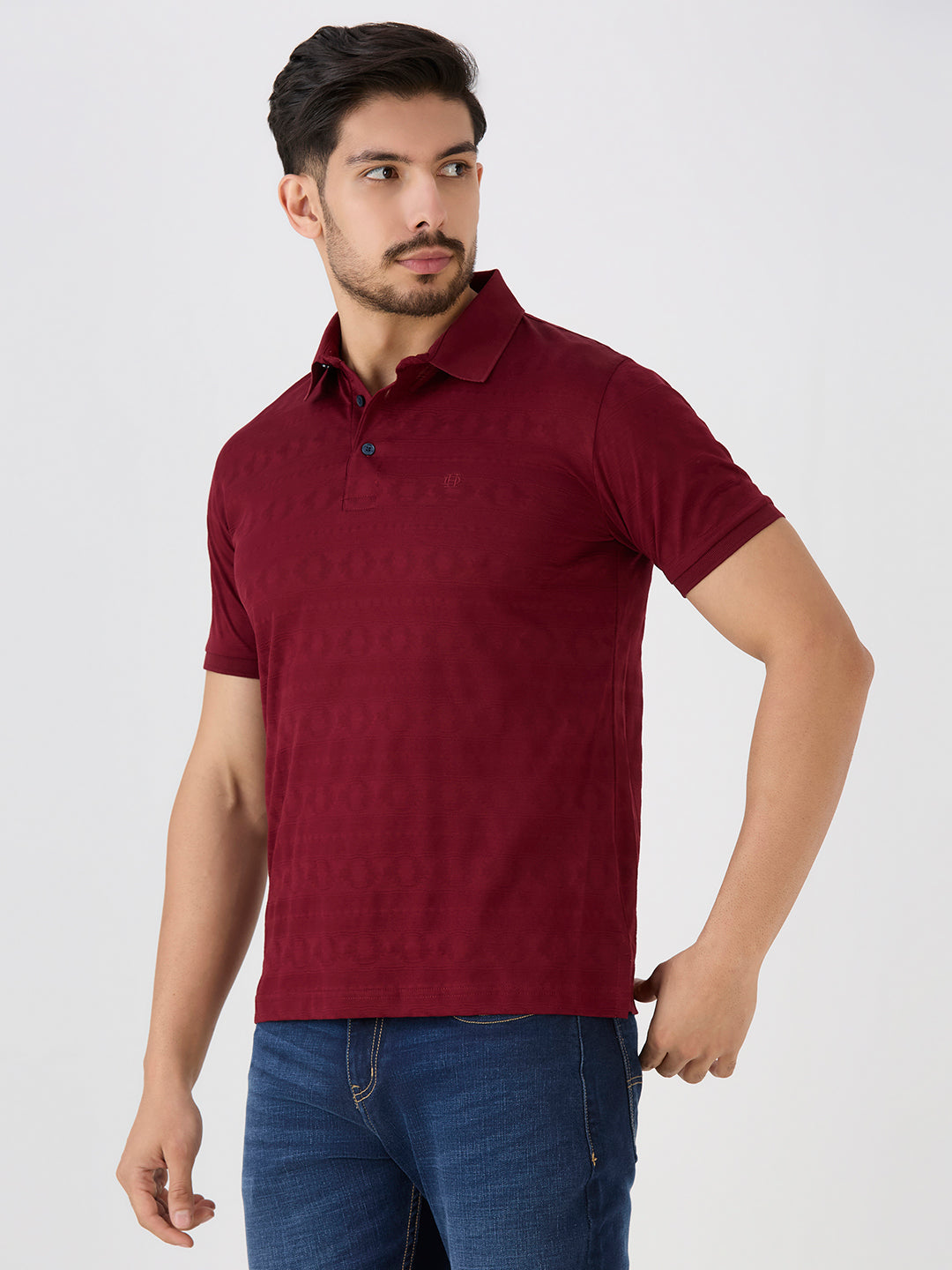 Maroon Mercerised Jacquard Solid Polo