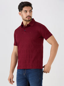 Maroon Mercerised Jacquard Solid Polo