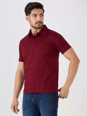 Maroon Mercerised Jacquard Solid Polo