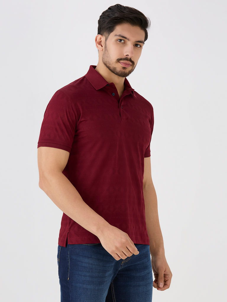 Maroon Mercerised Jacquard Solid Polo
