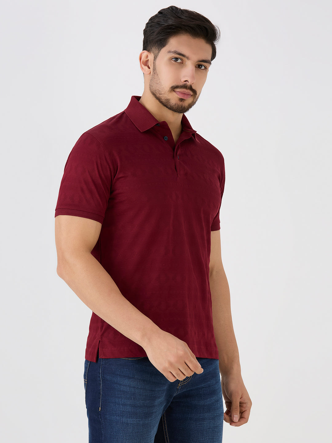 Maroon Mercerised Jacquard Solid Polo