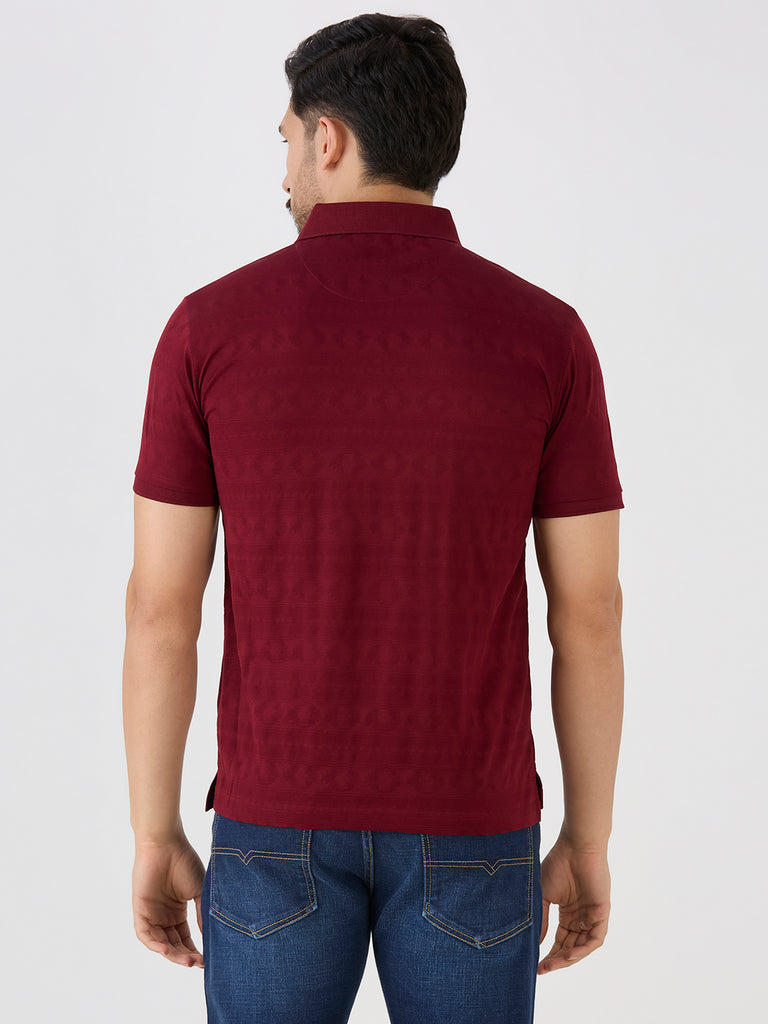Maroon Mercerised Jacquard Solid Polo