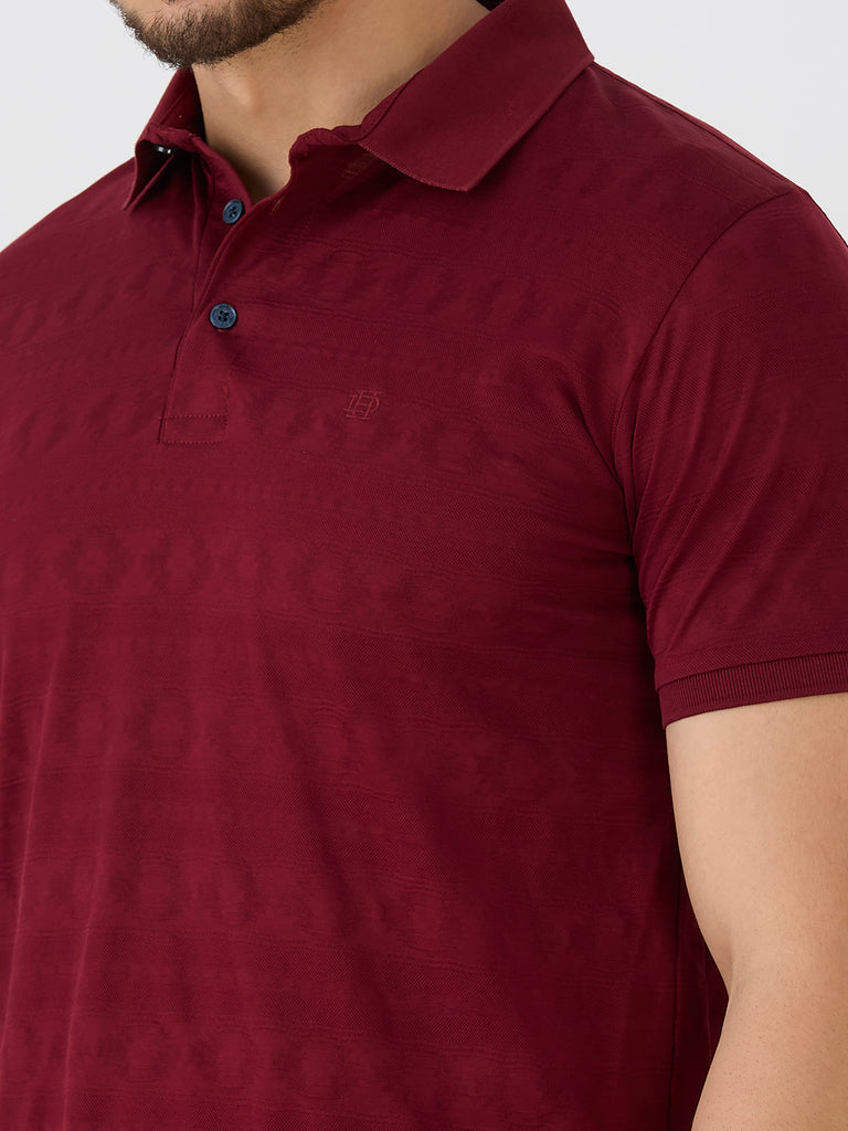 Maroon Mercerised Jacquard Solid Polo