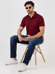 Maroon Mercerised Jacquard Solid Polo