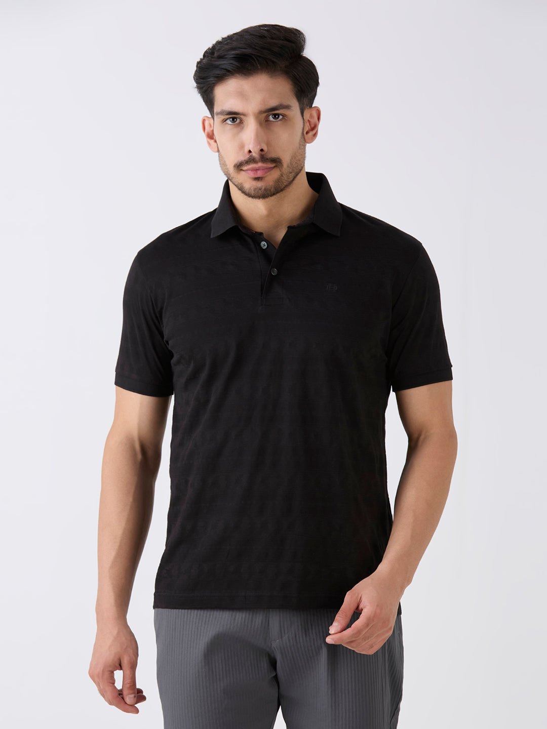 Black Mercerised Jacquard Solid Polo