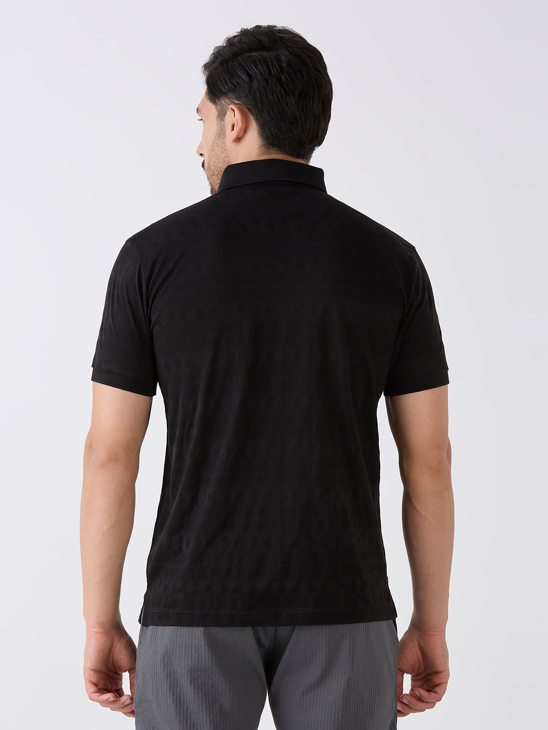 Black Mercerised Jacquard Solid Polo