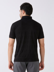 Black Mercerised Jacquard Solid Polo