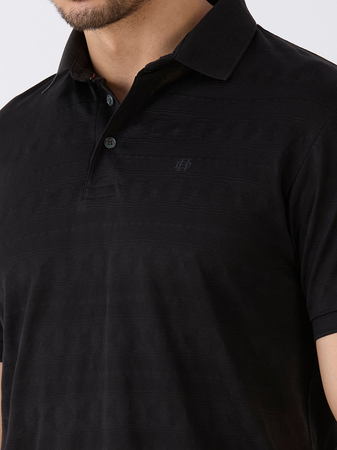 Black Mercerised Jacquard Solid Polo