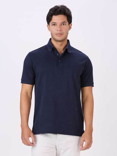 Midnight Navy Cotton Jacquard Mercerised Polo