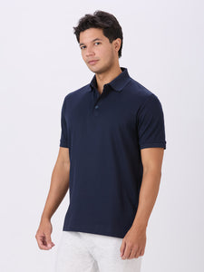 Midnight Navy Cotton Jacquard Mercerised Polo