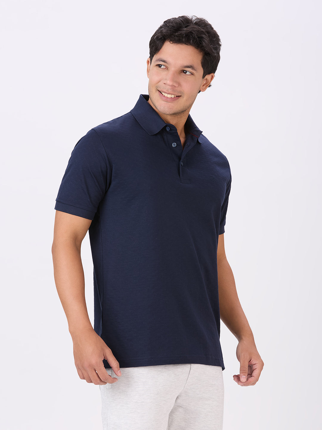 Midnight Navy Cotton Jacquard Mercerised Polo