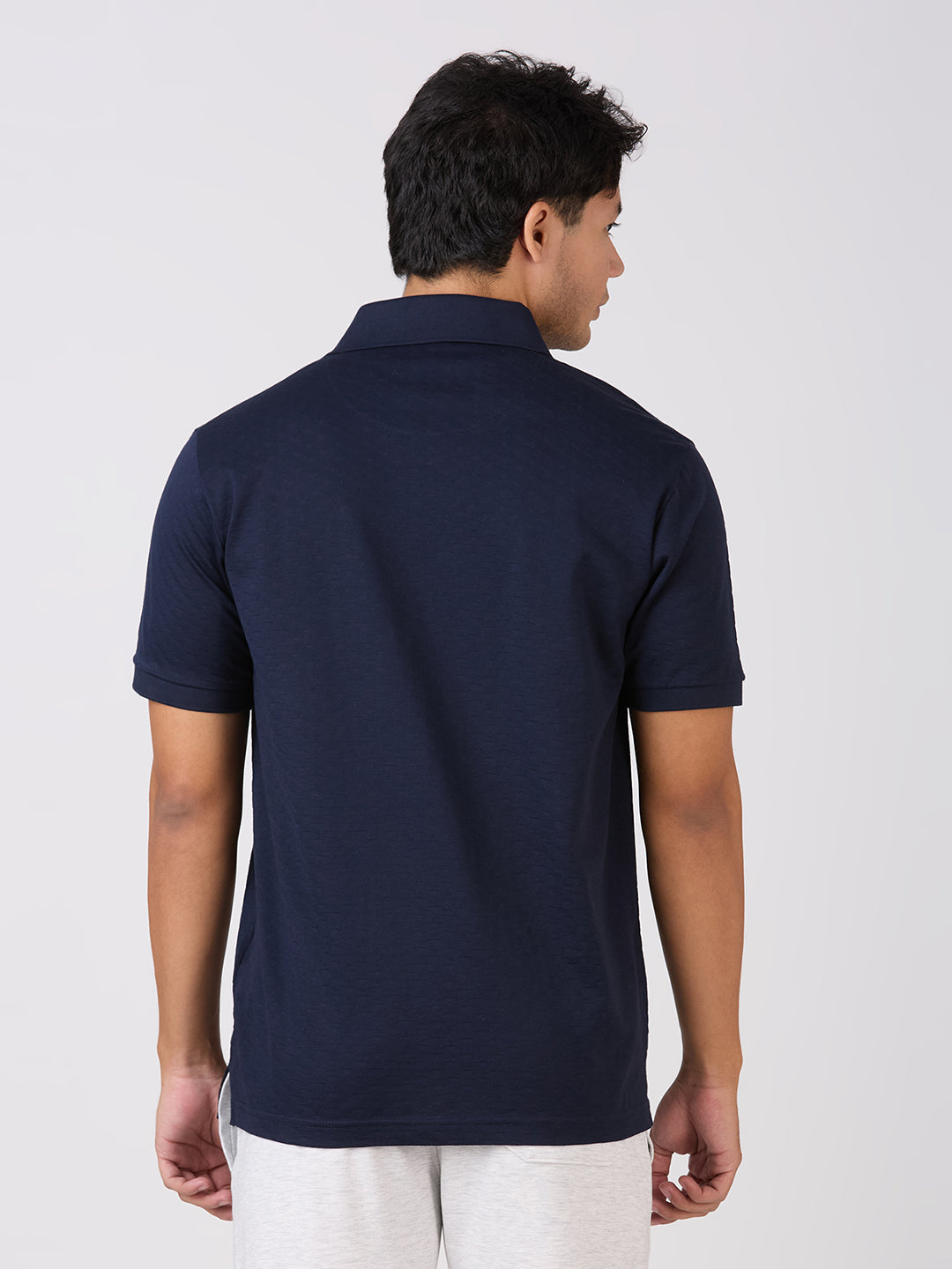 Midnight Navy Cotton Jacquard Mercerised Polo